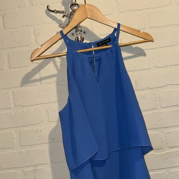 Saks Fifth Avenue blouse NEW steel Blue Layered Sleeveless Top keyhole back - Picture 3 of 8